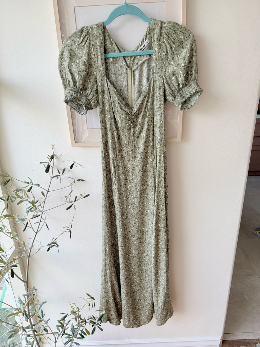 Reformation Sage Green Floral Midi Dress